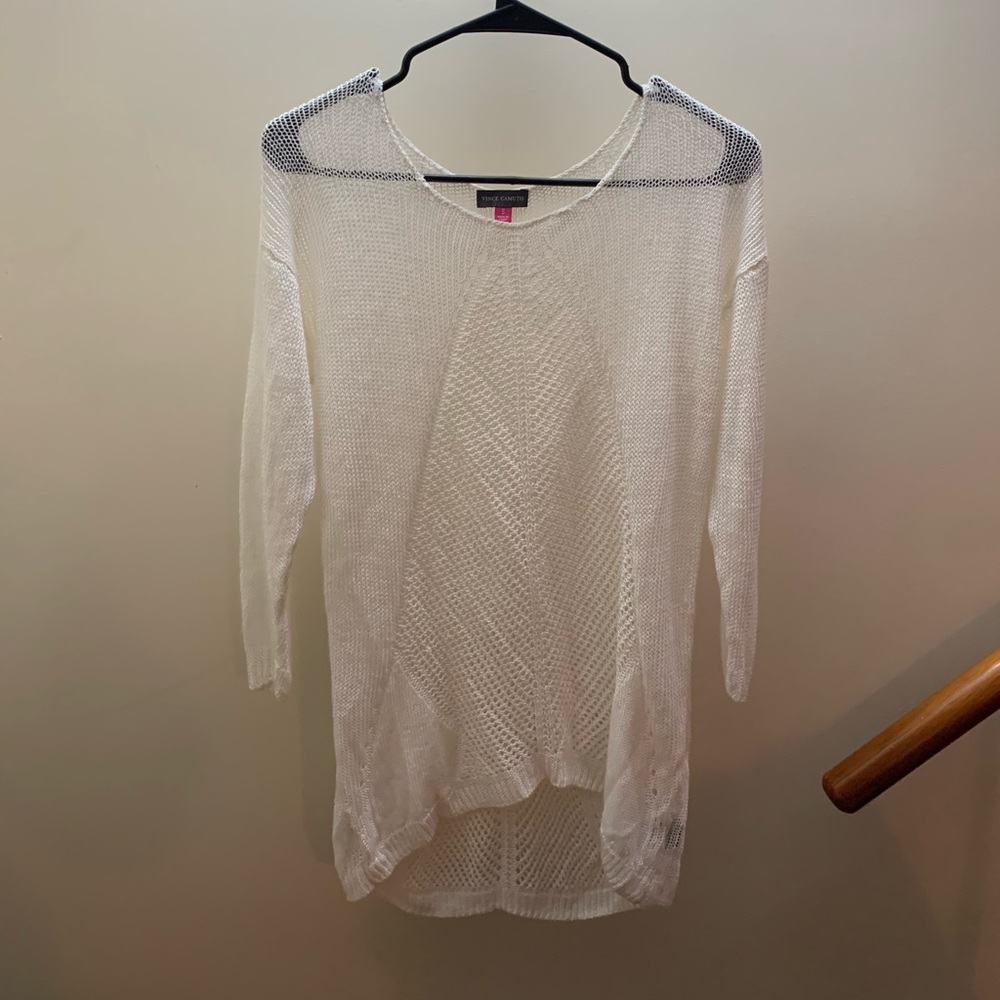 Vince Camuto White Loose/Net Long Sleeve Top Small